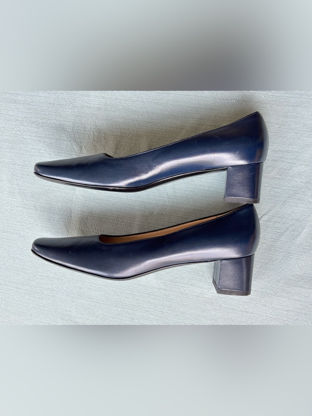 Salvatore Ferragamo Navy Leather Block Heel Pumps - Picture 10 of 12